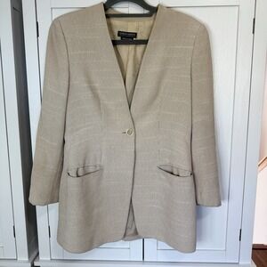 Giorgio Armani Borgonuovo 21 Beige Ribbed Silk Blend Blazer Jacket Italy 40 US 4